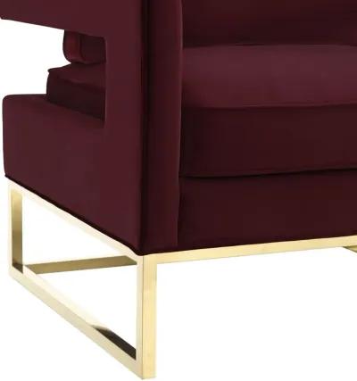 Avery Maroon Velvet Chair With Polished Gold Base