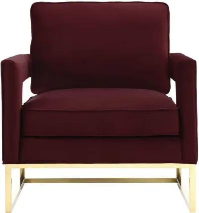 Avery Maroon Velvet Chair With Polished Gold Base