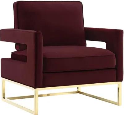 Avery Maroon Velvet Chair With Polished Gold Base