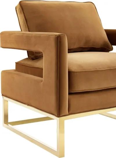 Avery Cognac Velvet Chair With Polished Gold Base