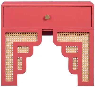 Suzie Coral Pink & Rattan Nightstand