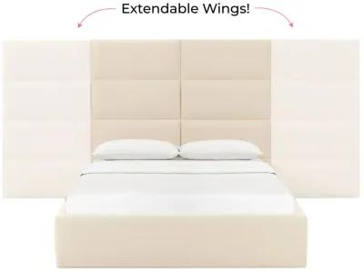 Eliana Cream Velvet King Bed with Wings