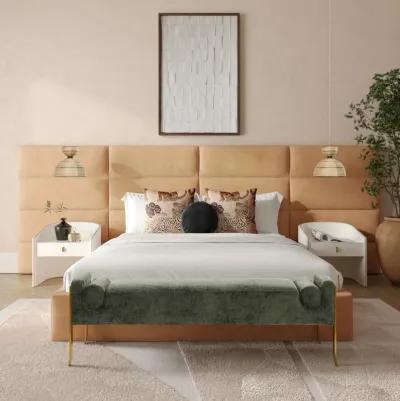 Eliana Honey Velvet Queen Bed with Wings