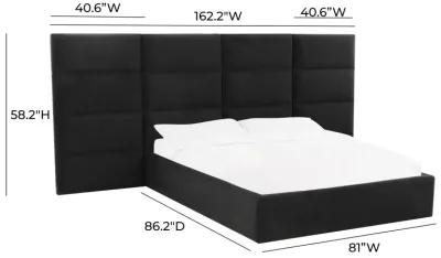 Eliana Black Velvet King Bed with Wings