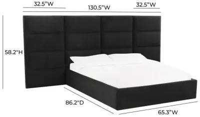 Eliana Black Velvet Queen Bed with Wings