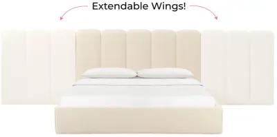 Palani Cream Velvet King Bed with Wings