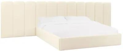 Palani Cream Velvet King Bed with Wings