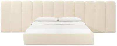 Palani Cream Velvet Queen Bed with Wings