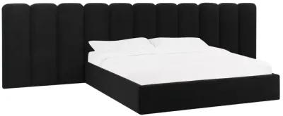 Palani Black Velvet King Bed with Wings