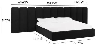 Palani Black Velvet Queen Bed with Wings