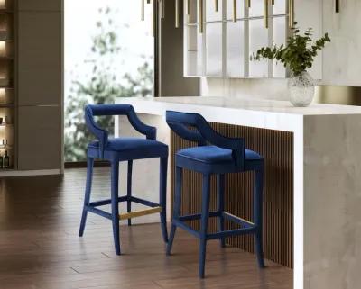 Tiffany Navy Velvet Counter Stool