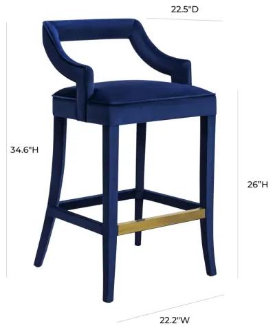 Tiffany Navy Velvet Counter Stool