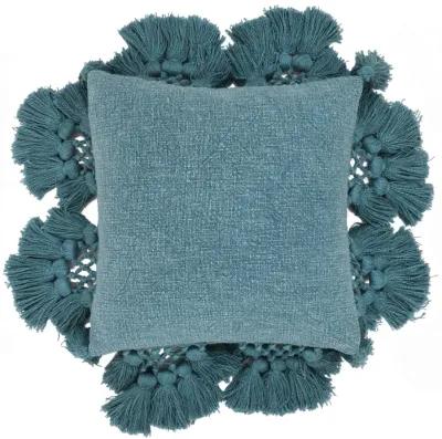 Stone Washed Denim Blue Cotton Tasseled Pillow