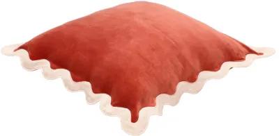 Scalloped Edge Cream and Rust Cotton Velvet Throw Pillow