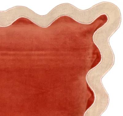 Scalloped Edge Cream and Rust Cotton Velvet Throw Pillow