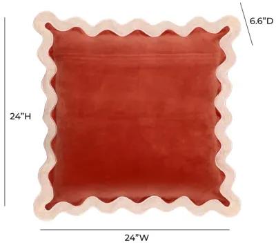 Scalloped Edge Cream and Rust Cotton Velvet Throw Pillow