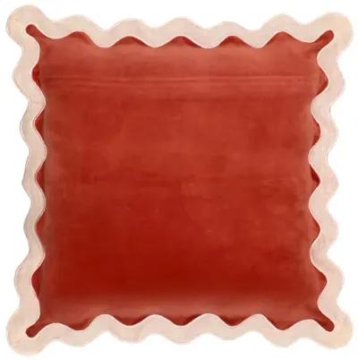 Scalloped Edge Cream and Rust Cotton Velvet Throw Pillow