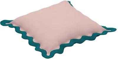 Scalloped Edge Blue and Pink Linen Throw Pillow