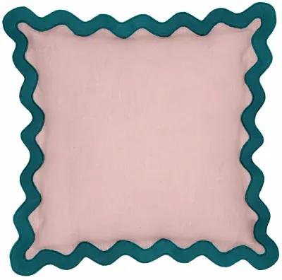 Scalloped Edge Blue and Pink Linen Throw Pillow