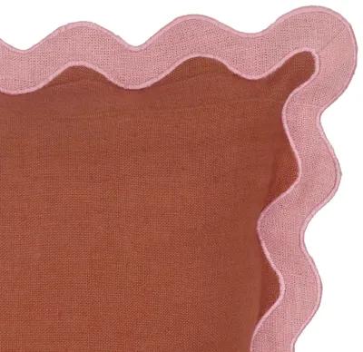 Scalloped Edge Pink and Terracotta Linen Throw Pillow