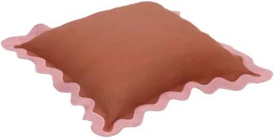 Scalloped Edge Pink and Terracotta Linen Throw Pillow