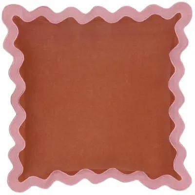 Scalloped Edge Pink and Terracotta Linen Throw Pillow