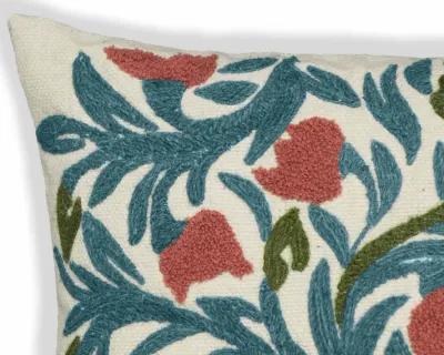 Tulip Embroidered Floral Wool 20" Square Accent Cushion