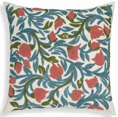 Tulip Embroidered Floral Wool 20" Square Accent Cushion