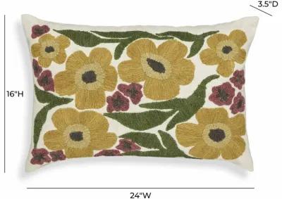 Blossom Embroidered Daisy Wool 24" x 16" Accent Cushion