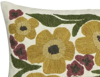 Blossom Embroidered Daisy Wool 24" x 16" Accent Cushion