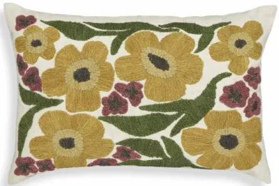 Blossom Embroidered Daisy Wool 24" x 16" Accent Cushion