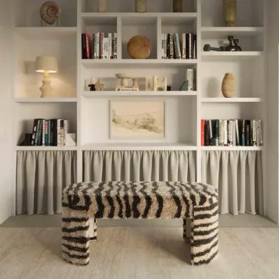 Zebra Brown Striped Tufted Bench