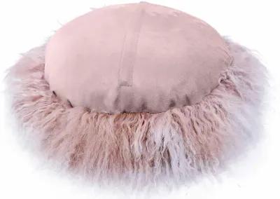 Ruby 16 Inch Genuine Tibetan Lamb Fur Round Pillow