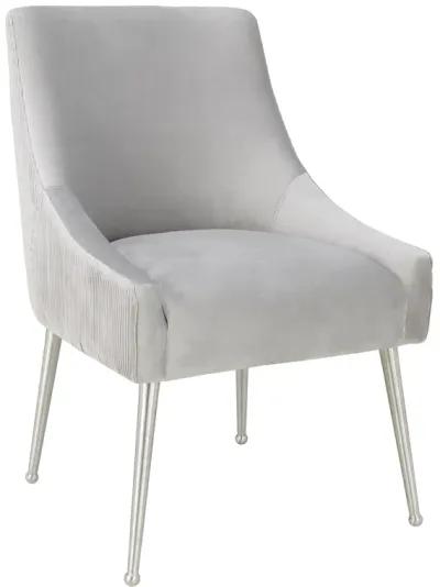 Beatrix Pleated Light Grey Velvet Side Chair - Silver Legs