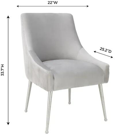 Beatrix Pleated Light Grey Velvet Side Chair - Silver Legs