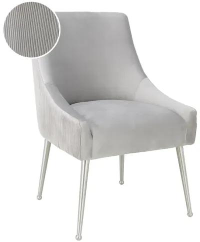 Beatrix Pleated Light Grey Velvet Side Chair - Silver Legs