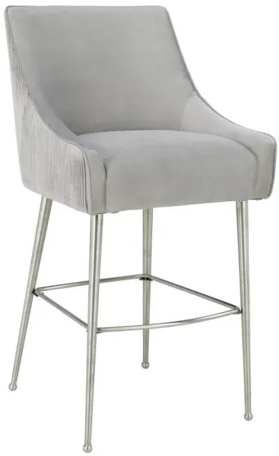 Beatrix Pleated Light Grey Velvet Counter Stool