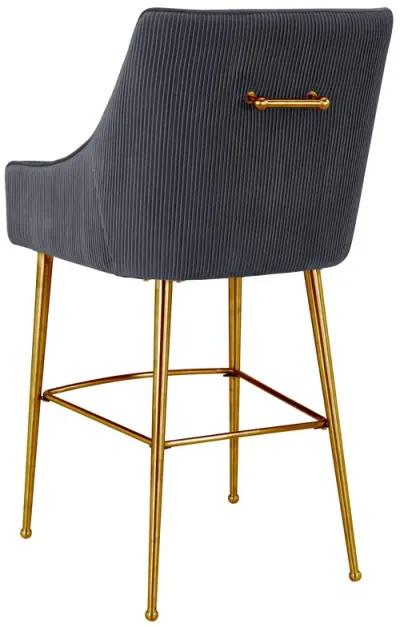 Beatrix Pleated Dark Grey Velvet Bar Stool