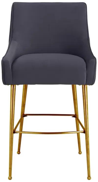 Beatrix Pleated Dark Grey Velvet Bar Stool