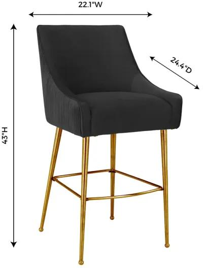 Beatrix Pleated Black Velvet Bar Stool