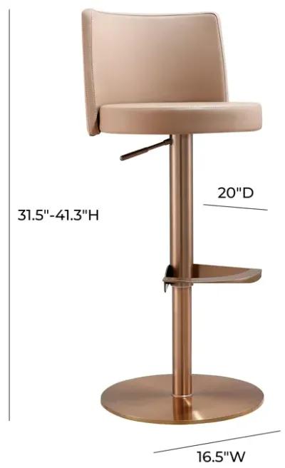 Loosha Cafe Au Lait Performance Vegan Leather and Rose Gold Adjustable Stool