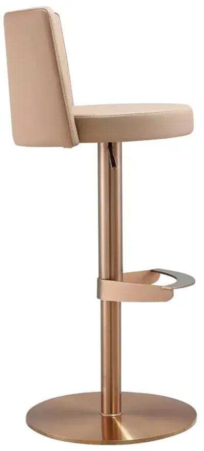 Loosha Cafe Au Lait Performance Vegan Leather and Rose Gold Adjustable Stool