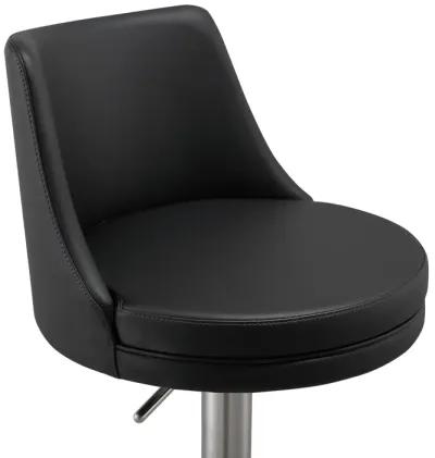 Reagan Black Performance Vegan Leather and Silver Adjustable Stool