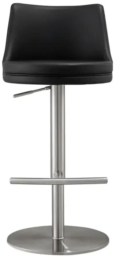 Reagan Black Performance Vegan Leather and Silver Adjustable Stool