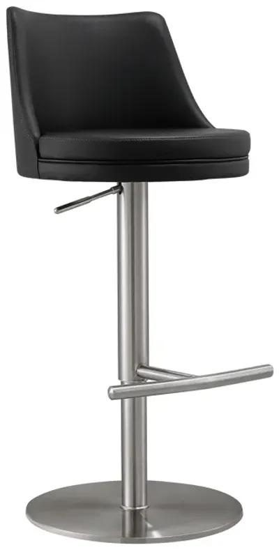 Reagan Black Performance Vegan Leather and Silver Adjustable Stool