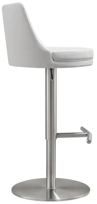 Reagan White Performance Vegan Leather and Silver Adjustable Stool