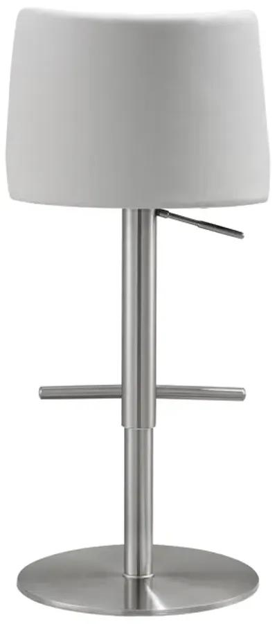 Reagan White Performance Vegan Leather and Silver Adjustable Stool