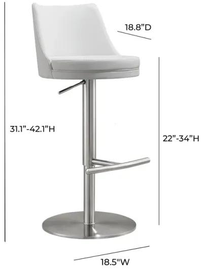 Reagan White Performance Vegan Leather and Silver Adjustable Stool