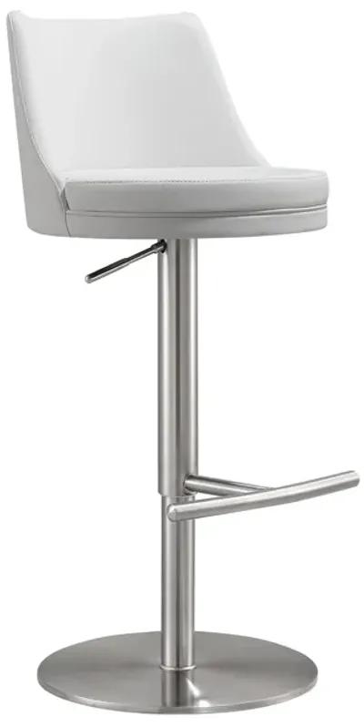 Reagan White Performance Vegan Leather and Silver Adjustable Stool