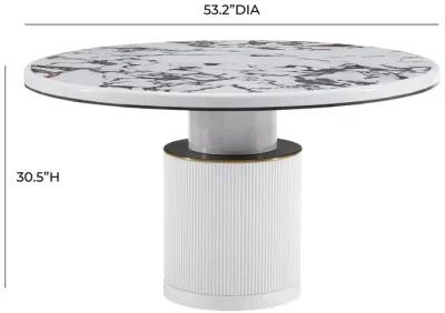 Vanessa White Marble Lacquer 53" Round Dining Table